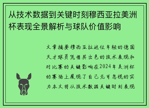 从技术数据到关键时刻穆西亚拉美洲杯表现全景解析与球队价值影响
